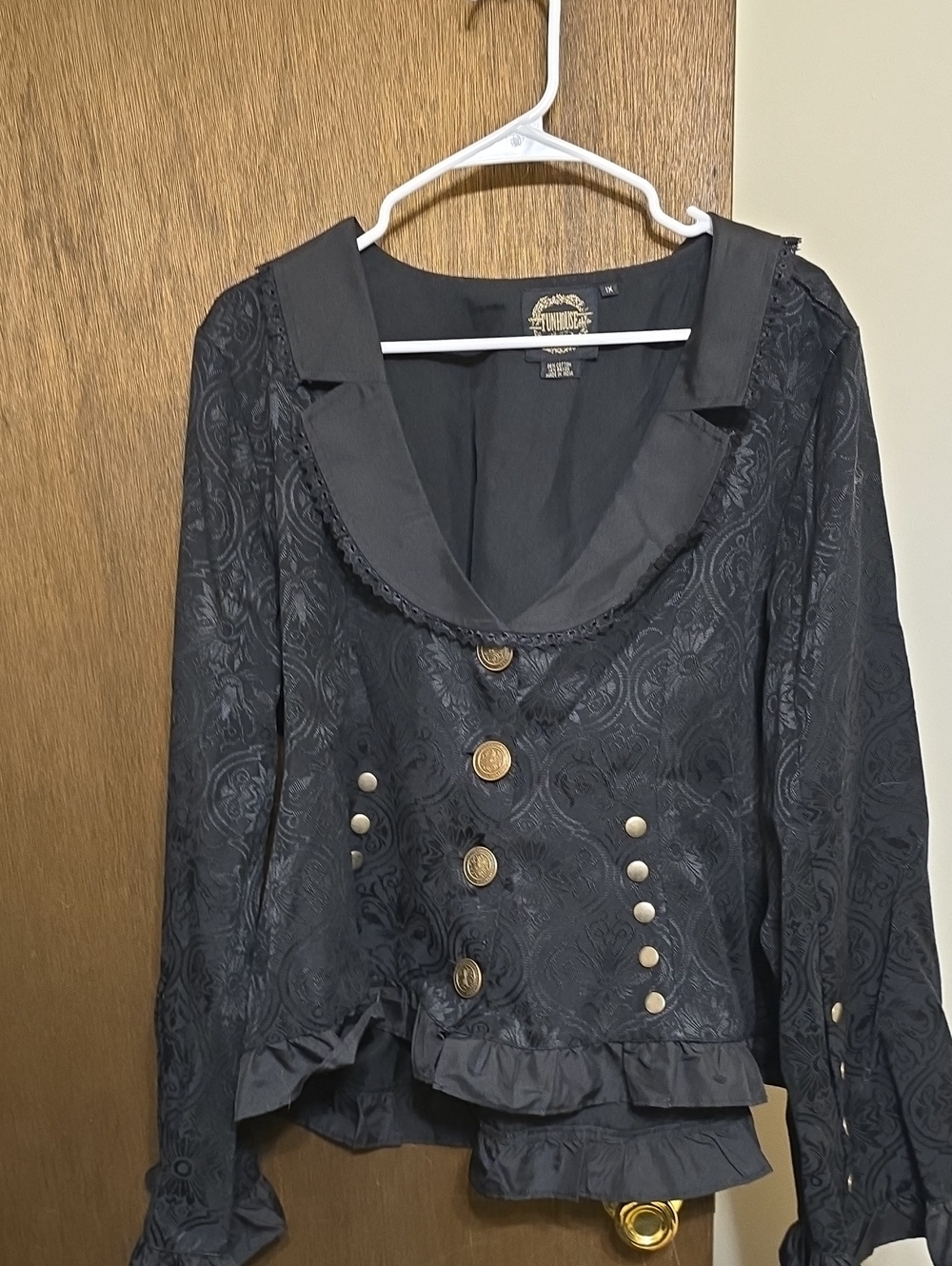 Victorian-Style Black Brocade Button Jacket